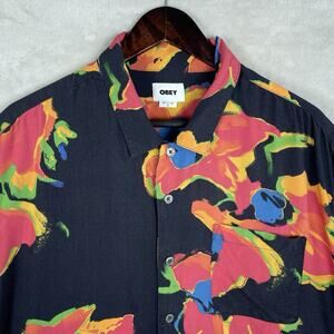 Obey Acrylic Flower SS Viscose Shirt Pearlised Buttons Mens Large Relaxed Fit